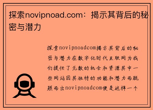 探索novipnoad.com：揭示其背后的秘密与潜力